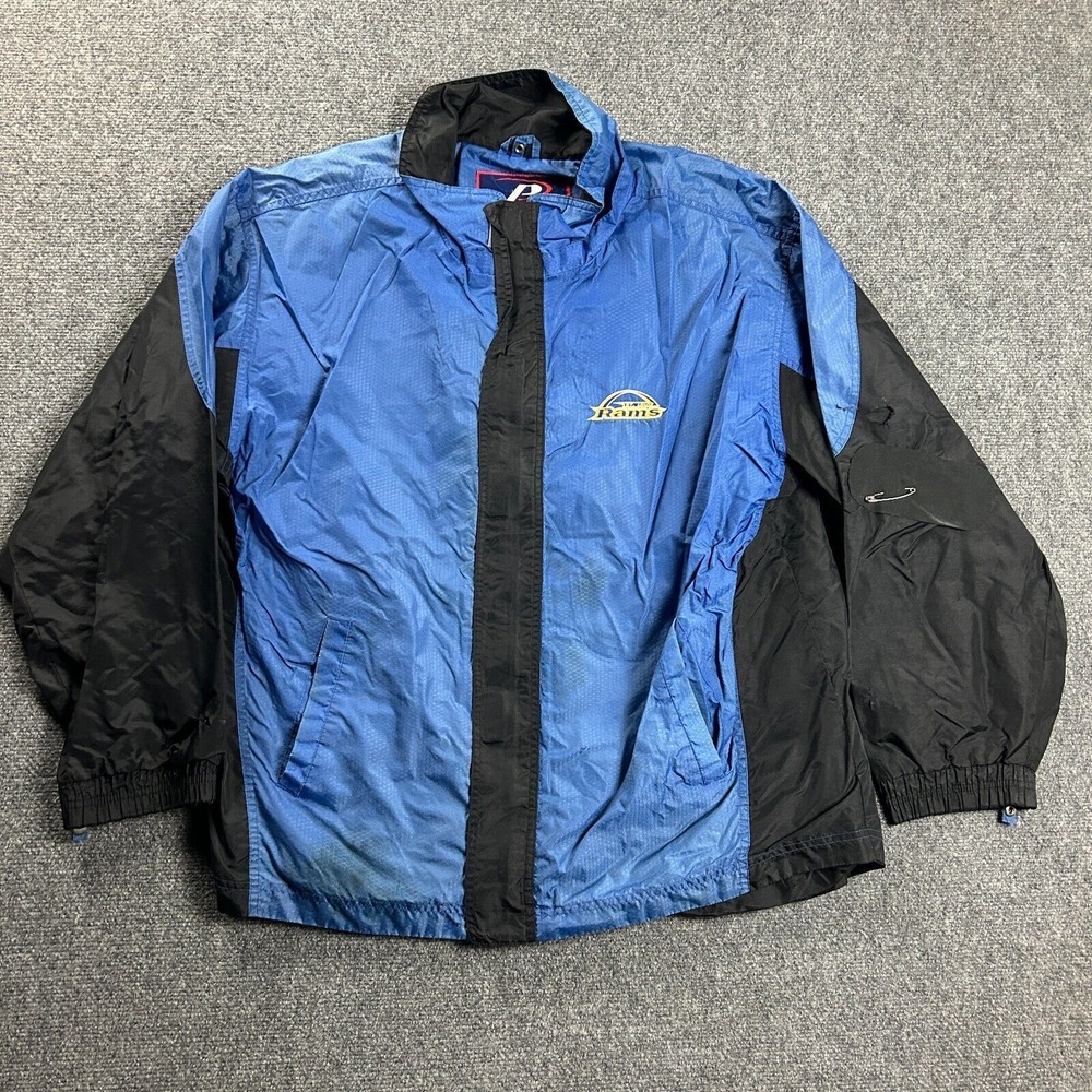 Vintage St. Louis Rams Jacket Mens Medium Blue Football Softshell Thrashed‎